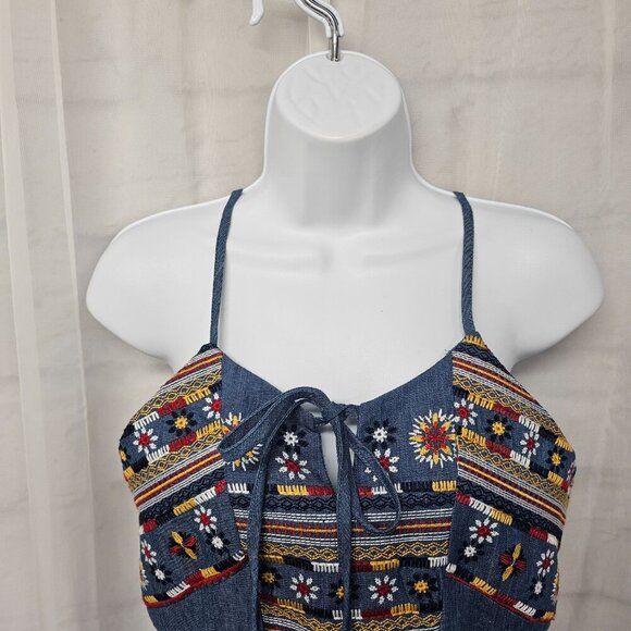NWT Blu Pepper Blue Red Embroidered Tank Halter Boho Embroidered Hippie M - Picture 2 of 13